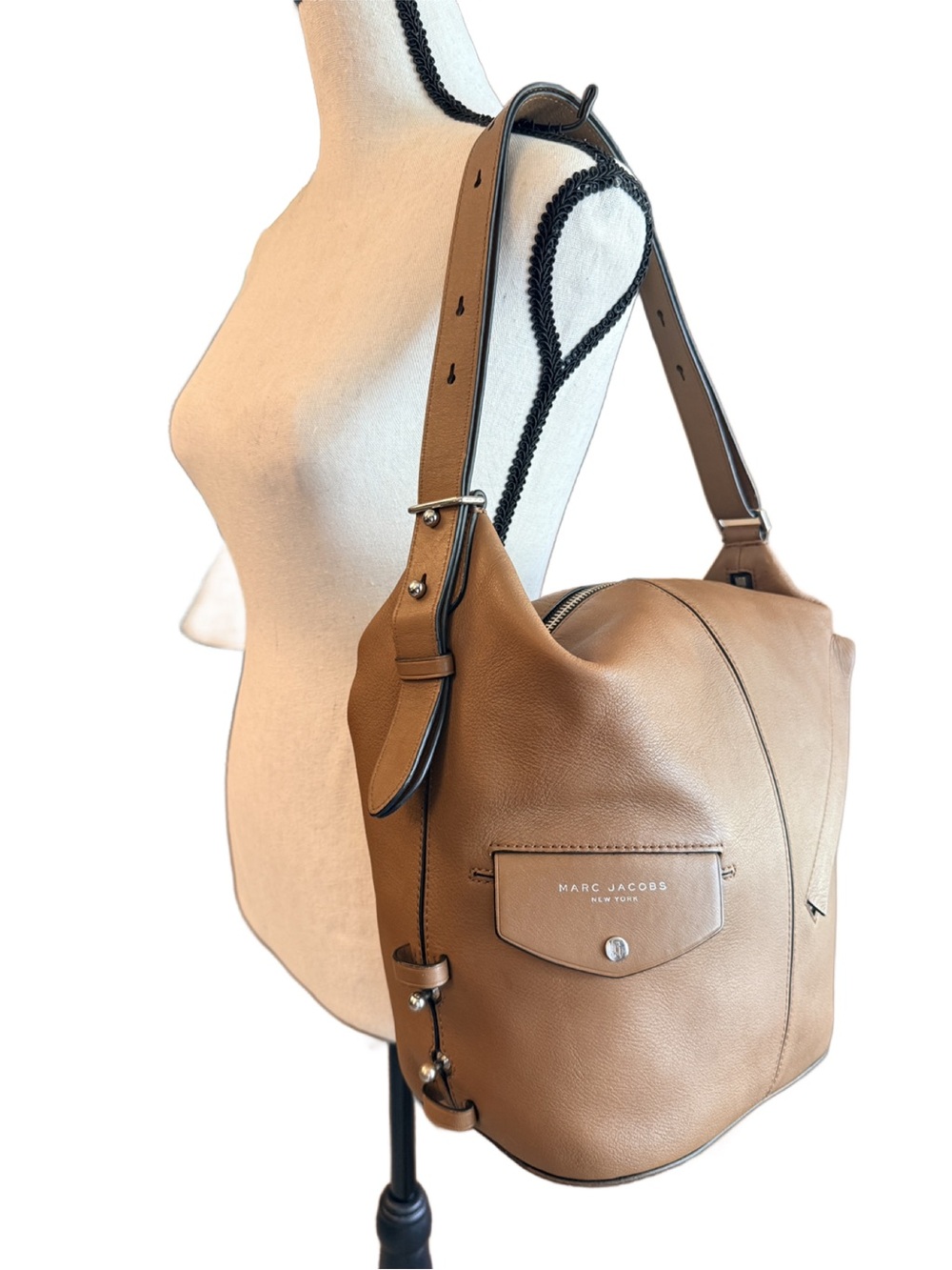 Marc Jacobs Brown Leather Hobo Shoulder Bag | Soft Leather Slouchy Zip Tote